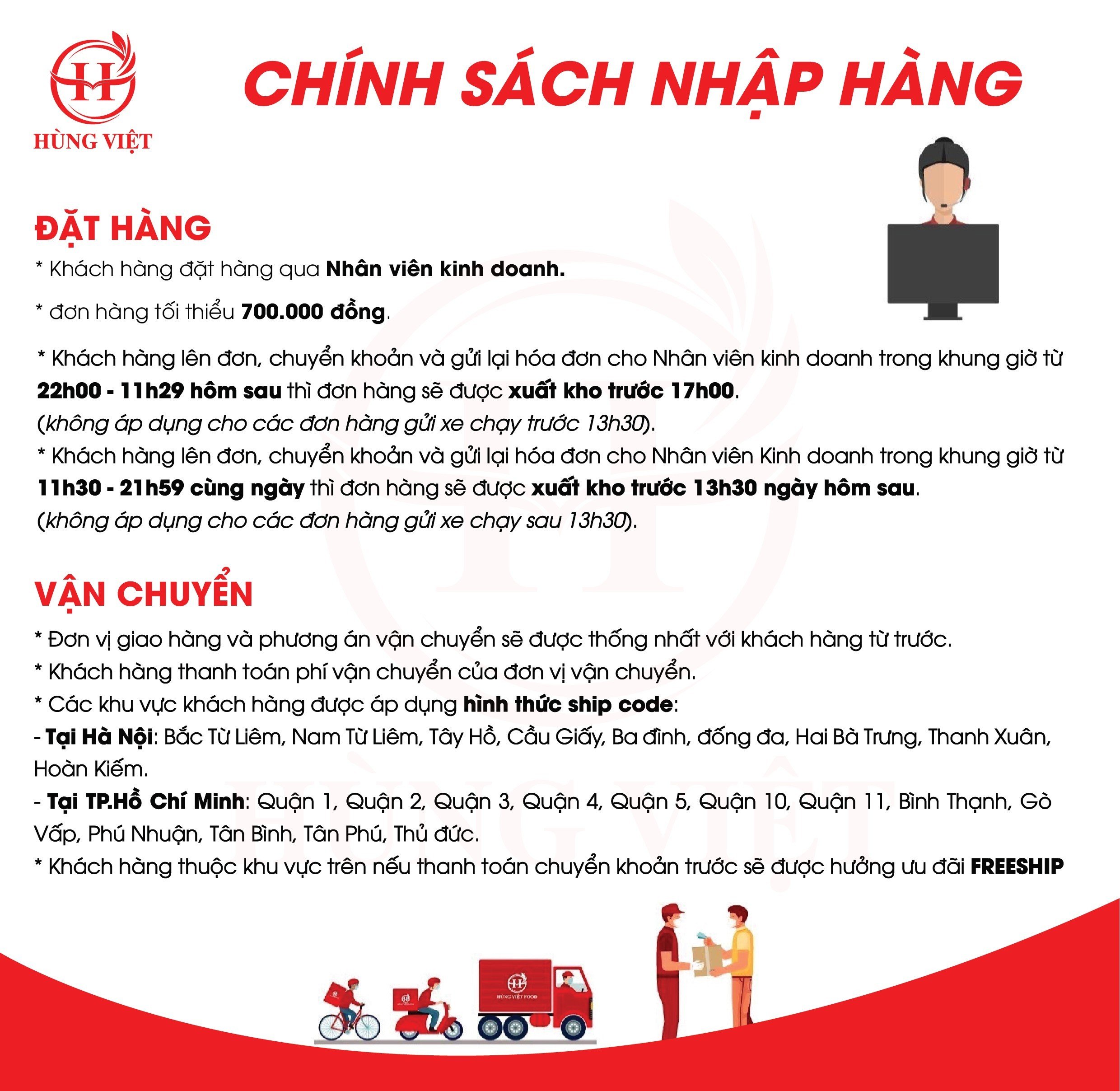 Hùng Việt cập nhập thêm thông tin chính sách nhập hàng