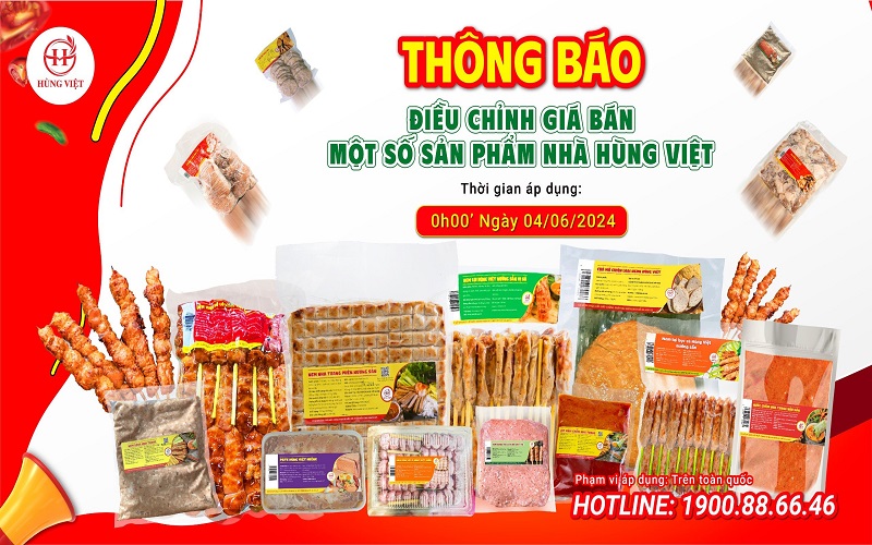 Thông báo điều chỉnh giá các mặt hàng của Hùng Việt Food