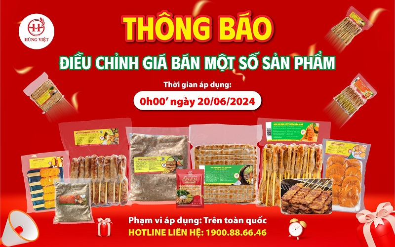 Thông báo điều chỉnh giá các mặt hàng của Hùng Việt