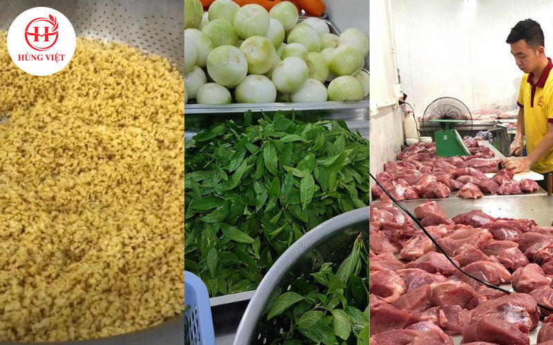 Các nguyên liệu tươi ngon được chuẩn bị đầy đủ và kiểm tra kỹ lưỡng
