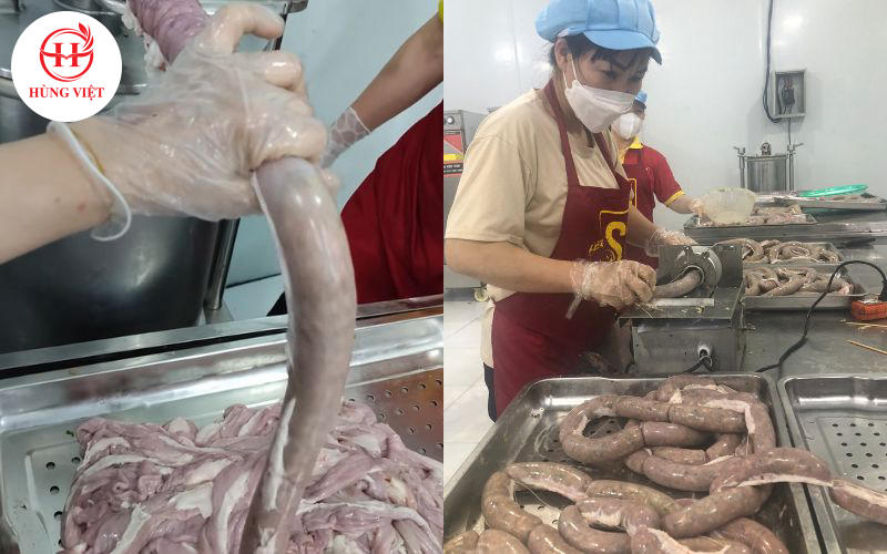 Nhồi phần nhân đã được trộn đều vào lòng