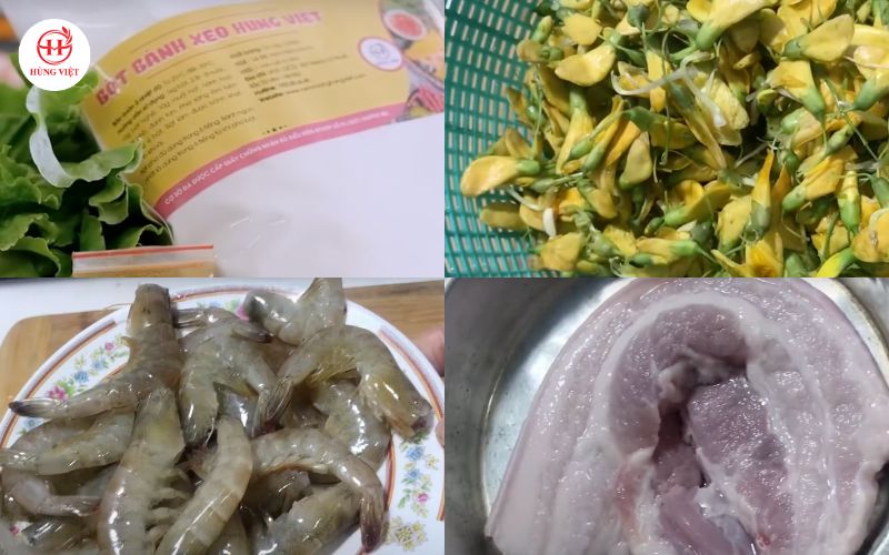 Nguyên liệu cần chuẩn bị để làm bánh xèo bông điên điển