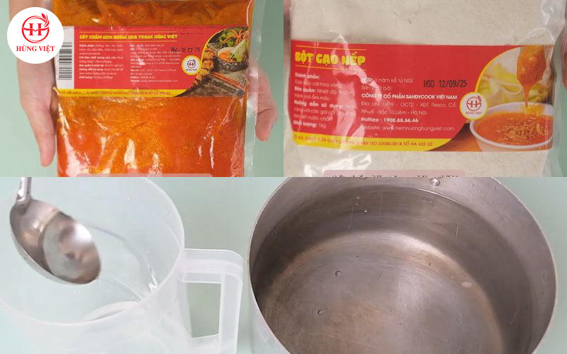 Chuẩn bị nguyên vật liệu làm nước chấm gỏi cuốn nem nướng.