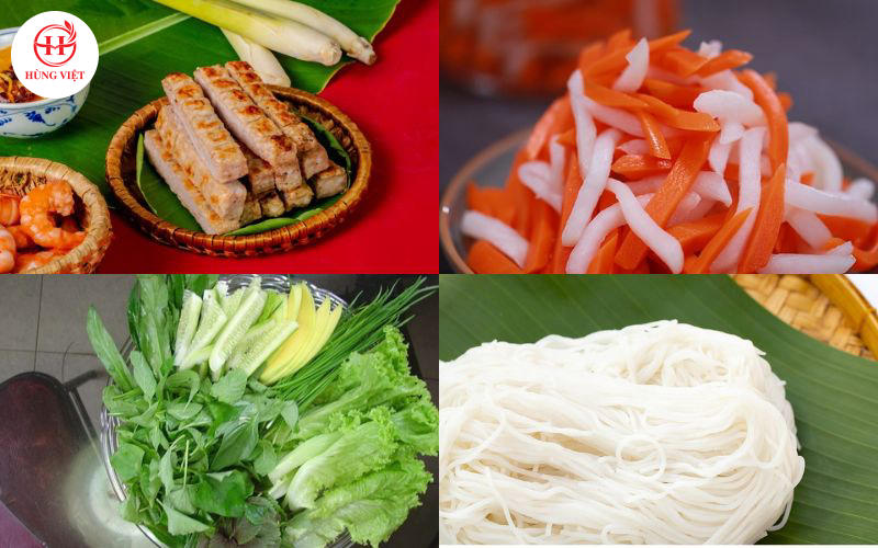 Một số nguyên liệu làm món gỏi cuốn nem nướng.