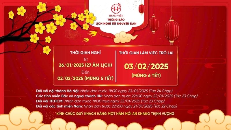 Hùng Việt Foods thông báo lịch nghỉ Tết Nguyên Đán 2025