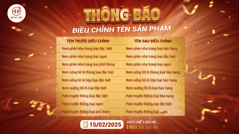 Thông báo quan trọng: Hùng Việt Foods “nâng cấp” tên gọi 09 mã sản phẩm