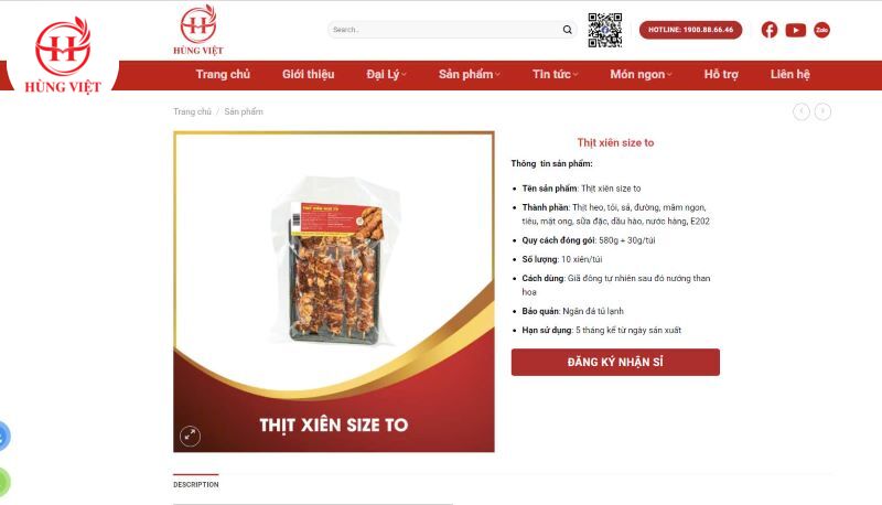 Đặt hàng tại website của Hùng Việt Food