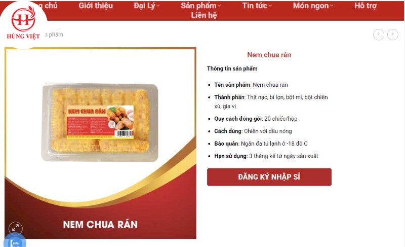 Đặt nem chua rán Hùng Việt qua web