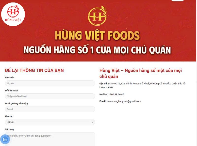 Liên hệ Hùng Việt Foods qua website