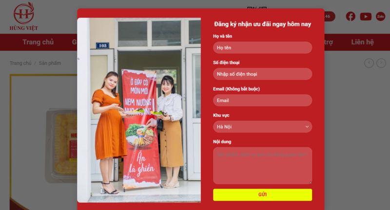 Form “ĐĂNG KÝ NHẬP SỈ” ở đầu trang sản phẩm trên website Hùng Việt