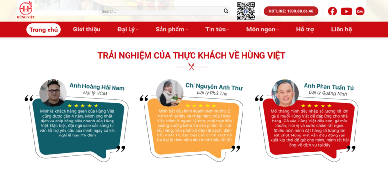Đánh giá tích cực từ các khách hàng cũ trên website của Hùng Việt