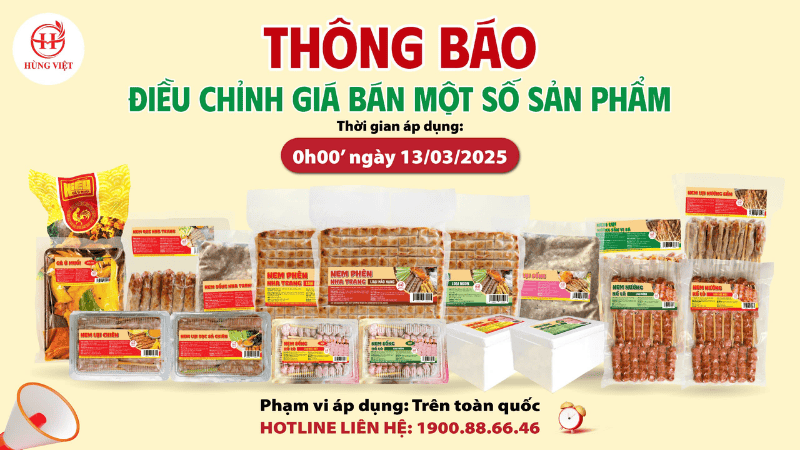 Hùng Việt Foods thông báo điều chỉnh giá bán – Áp dụng từ 13/03/2025