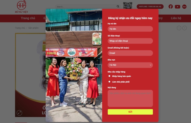 Liên hệ với Hùng Việt Foods thông qua form liên hệ website
