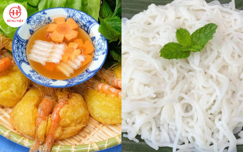Thực khách có thể ăn kèm bánh tôm với bún tươi để no bụng hơn. 