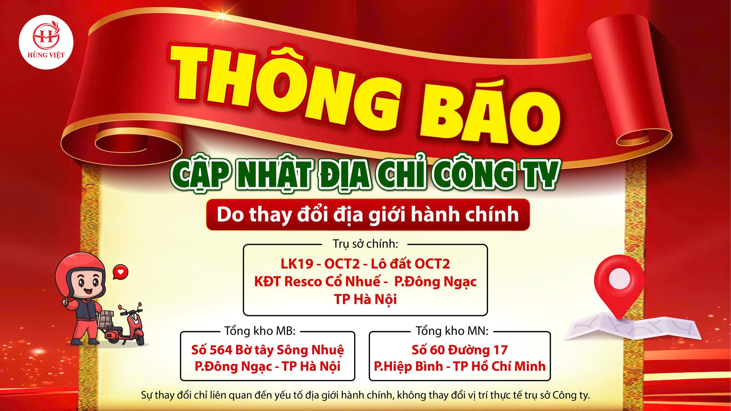 Thông Báo Cập Nhật Địa Chỉ Công Ty Và Tổng Kho Hùng Việt