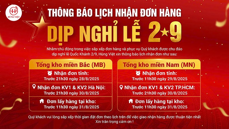 Thông Báo Lịch Đặt Hàng Dịp Nghỉ Lễ Quốc Khánh 2/9/2025