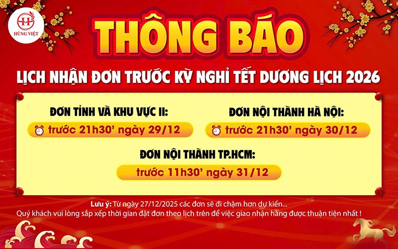 Thông Báo Lịch Nhận Đơn Hàng Dịp Tết Dương Lịch 2026 – Hùng Việt Foods
