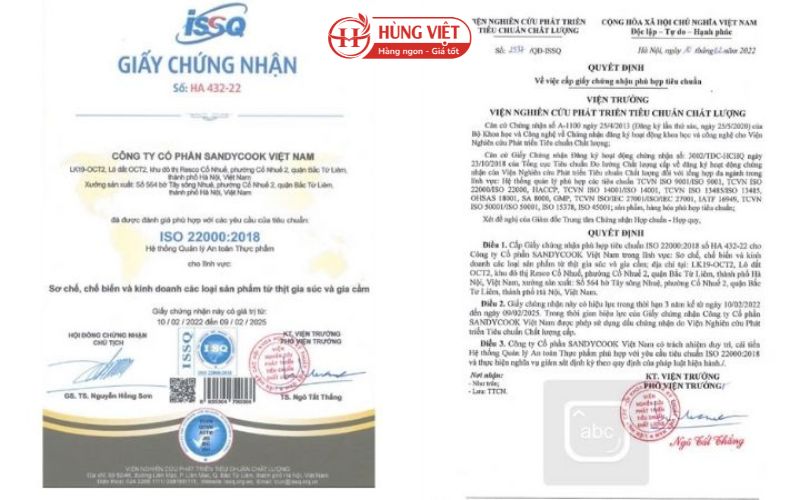 Cam kết chất lượng cao và vệ sinh an toàn thực phẩm