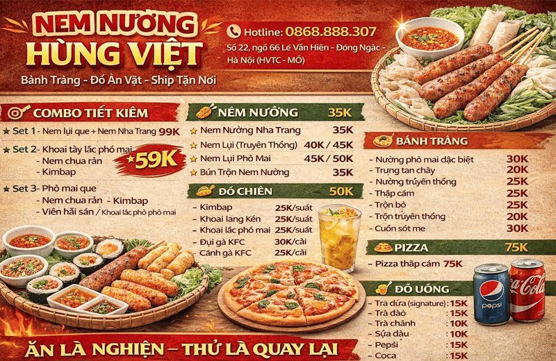 Menu ăn sáng đồ ăn vặt hiện đại