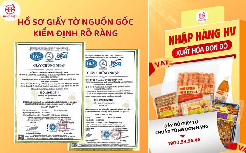 Nem Hùng Việt đầy đủ giấy tờ, hóa đơn, chứng chỉ