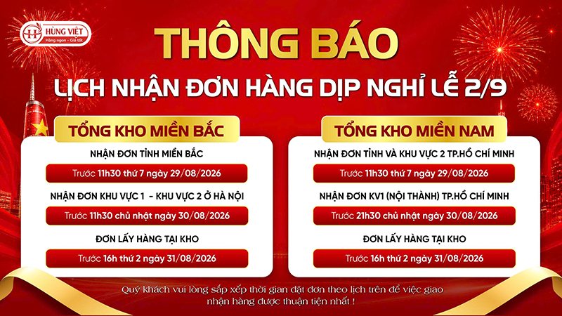 Thông Báo Lịch Nhận Đơn Hàng Dịp Nghỉ Lễ 2/9 Từ Hùng Việt
